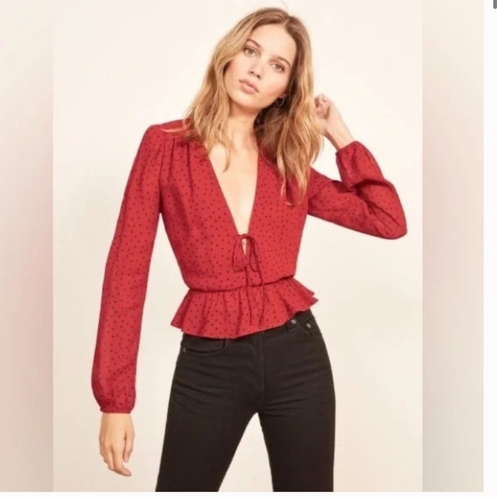 Reformation Red Polka Dot Blouse